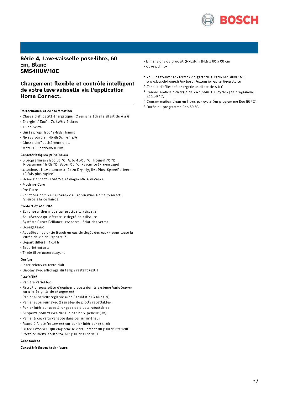 Fiche technique fournisseur