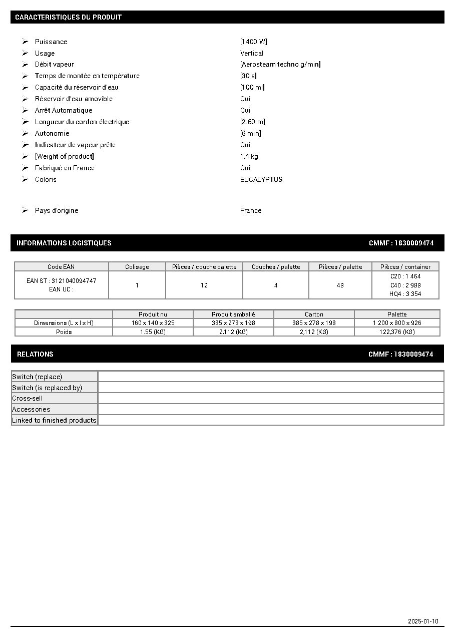 Fiche technique fournisseur