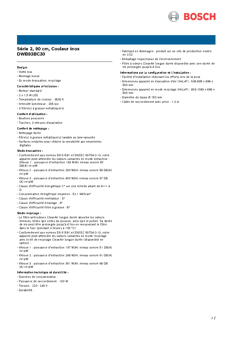 Fiche technique fournisseur