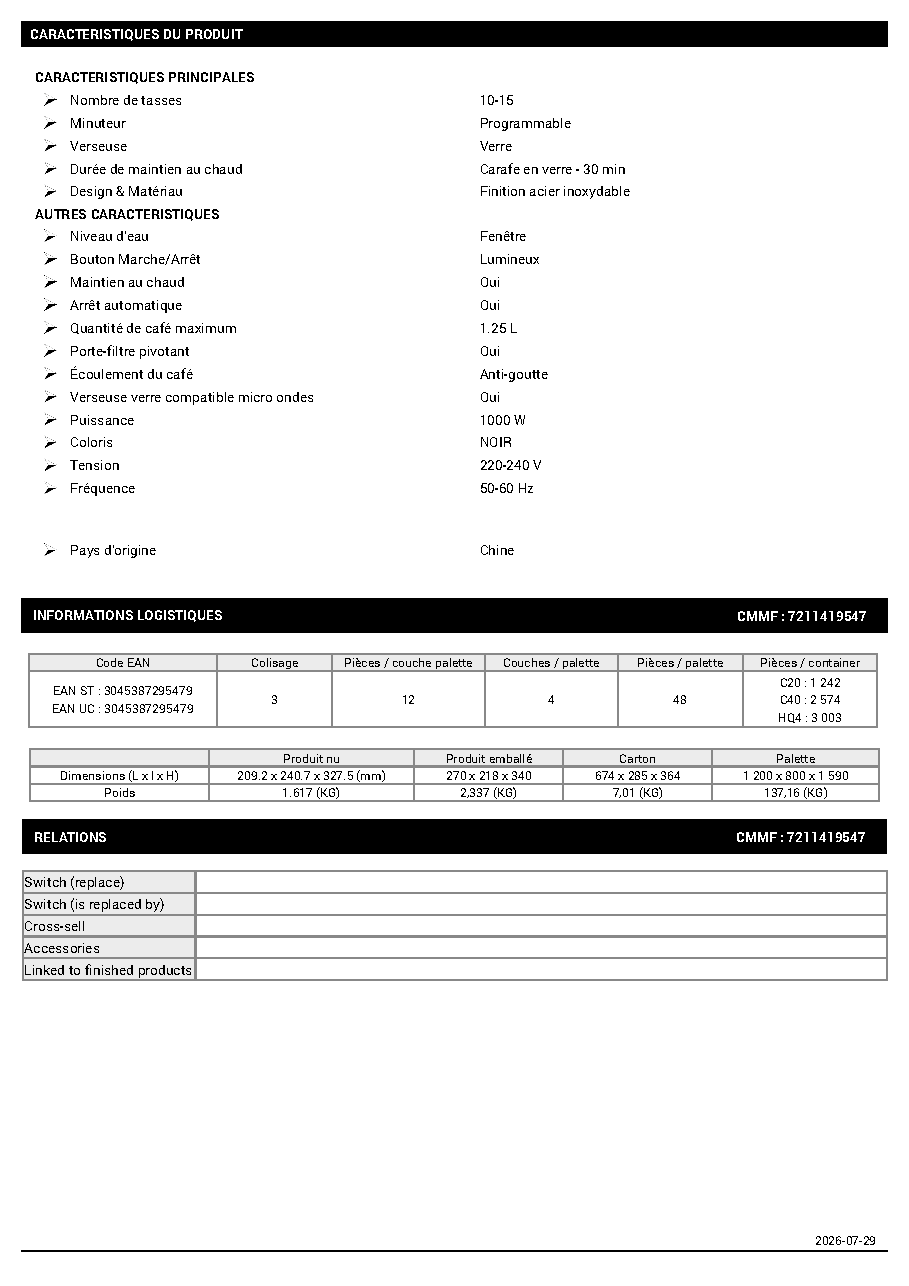 Fiche technique fournisseur