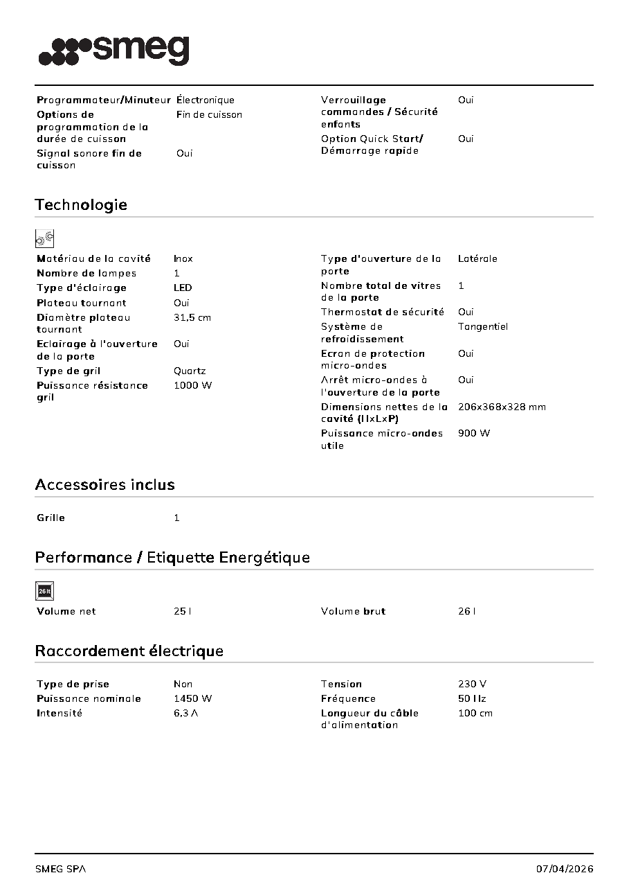 Fiche technique fournisseur