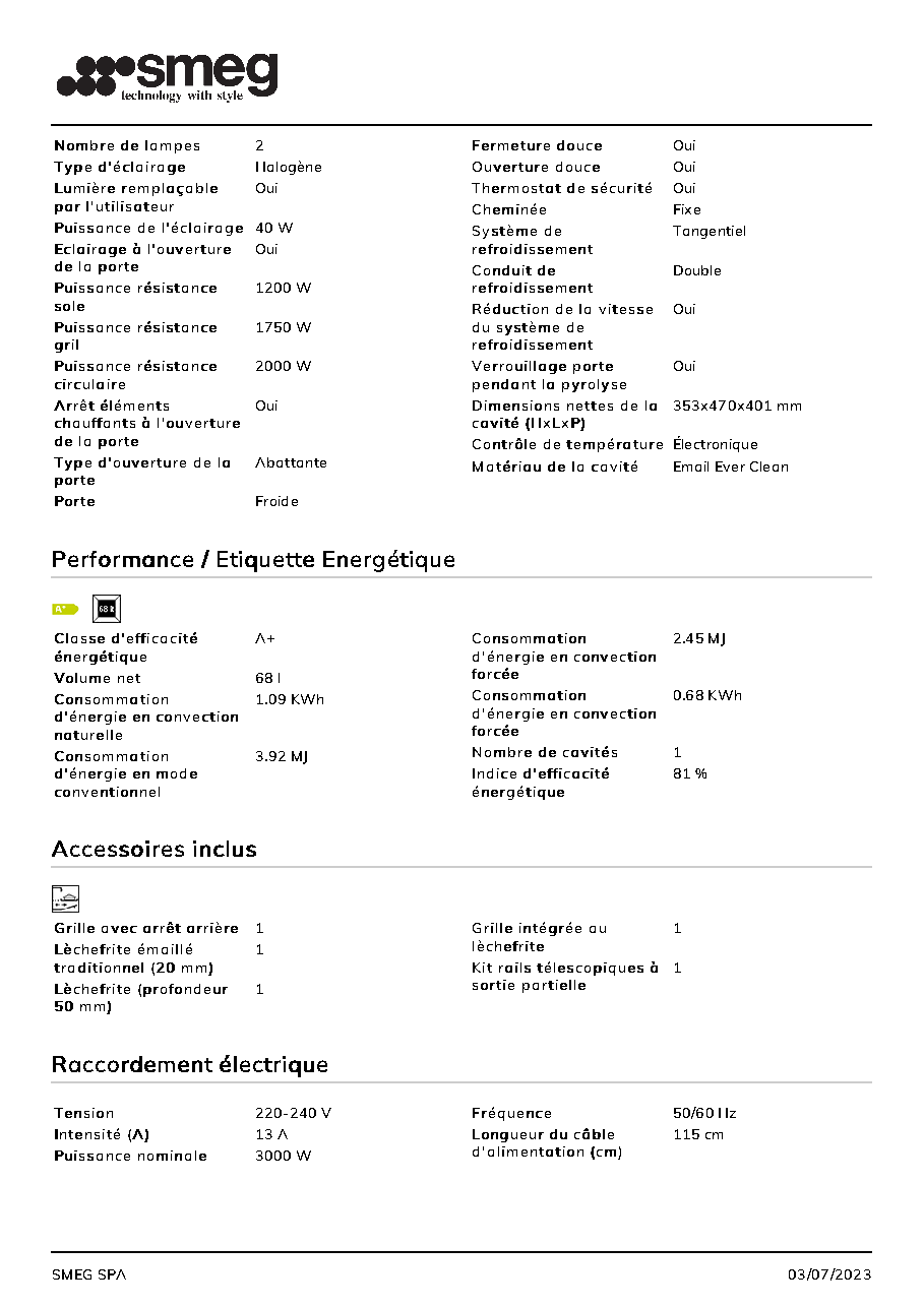 Fiche technique fournisseur