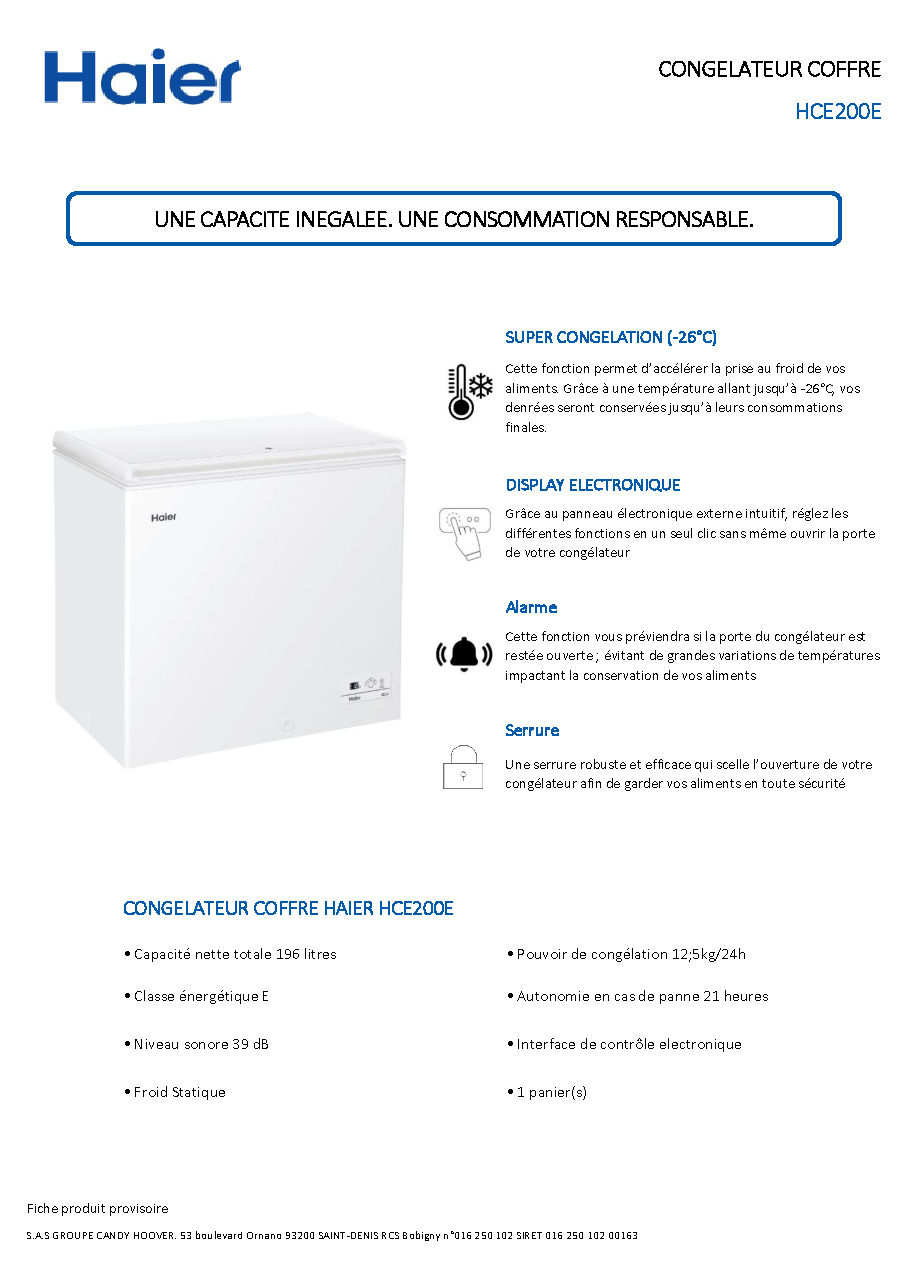 Fiche technique fournisseur
