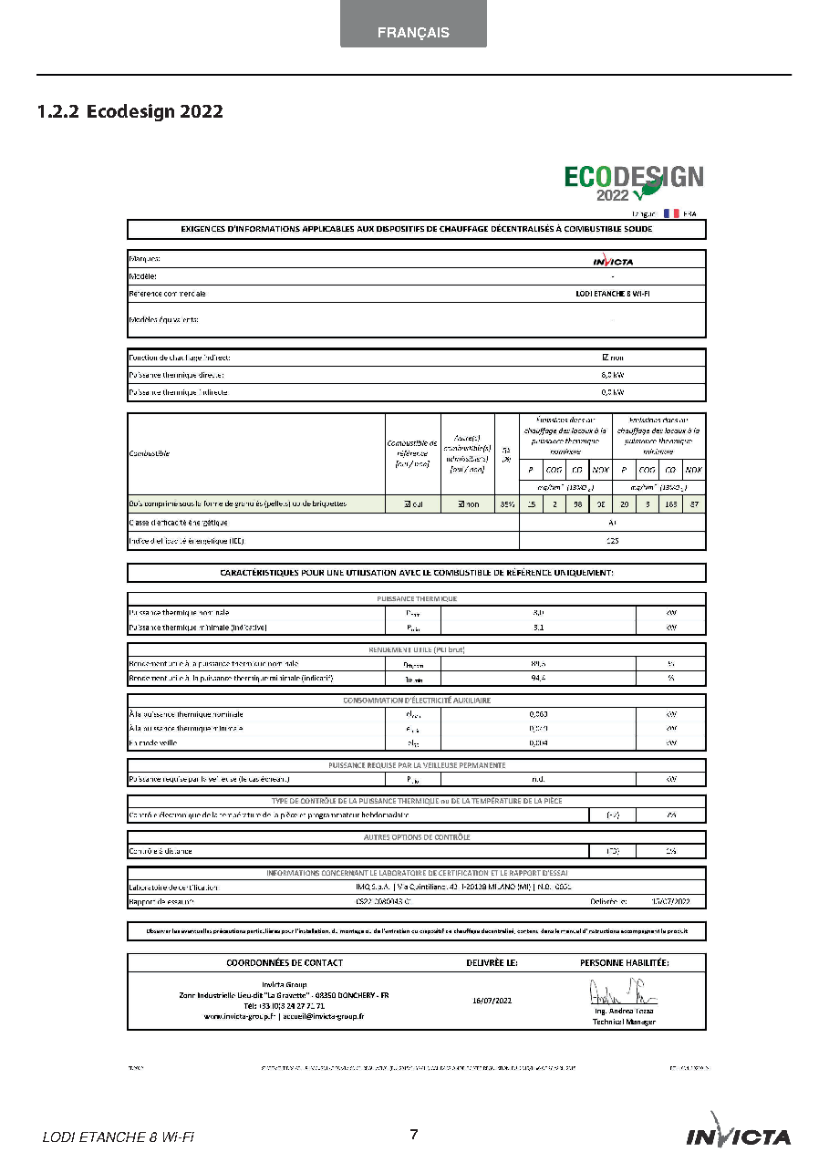 Fiche technique fournisseur