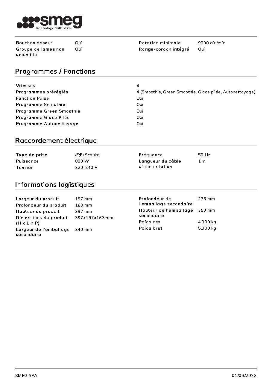Fiche technique fournisseur
