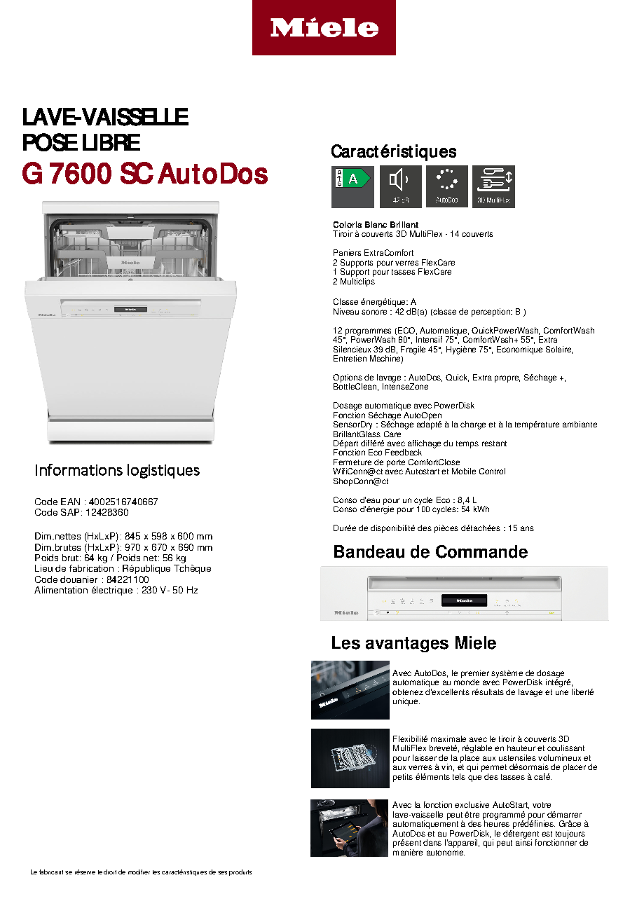 Fiche technique fournisseur