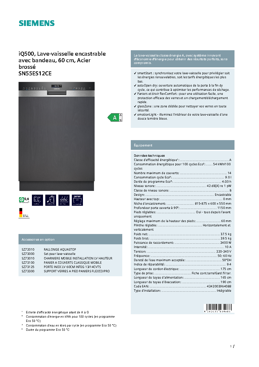 Fiche technique fournisseur