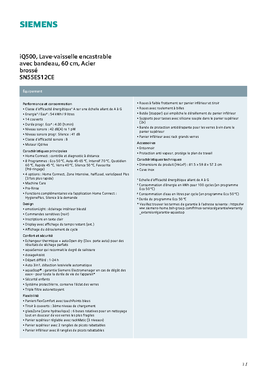 Fiche technique fournisseur