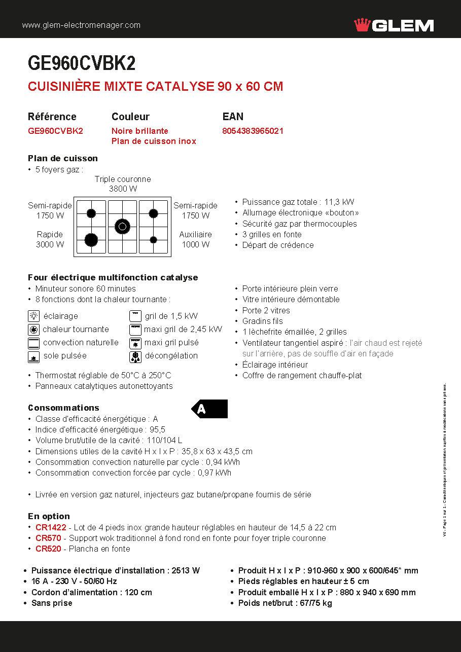 Fiche technique fournisseur
