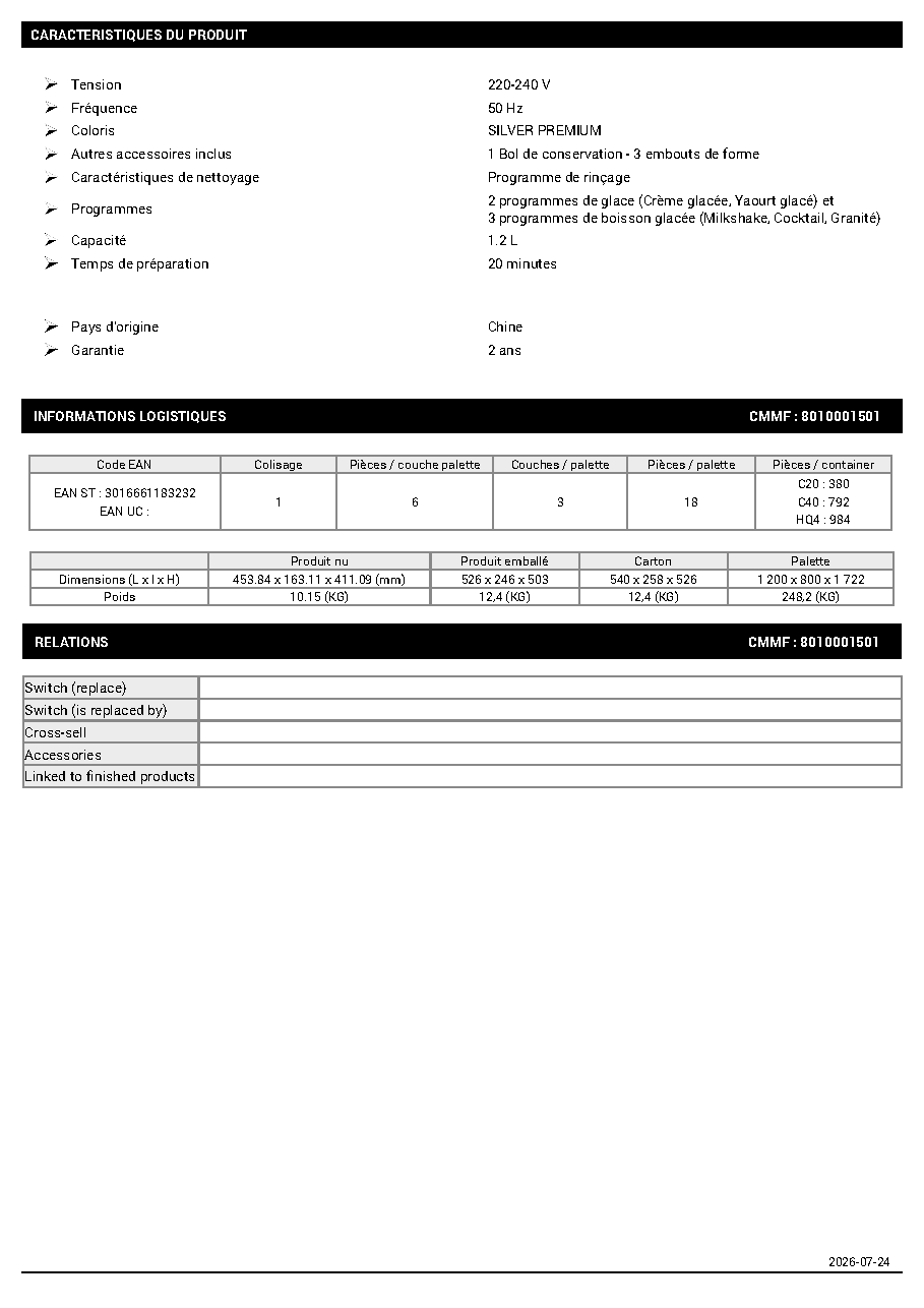 Fiche technique fournisseur