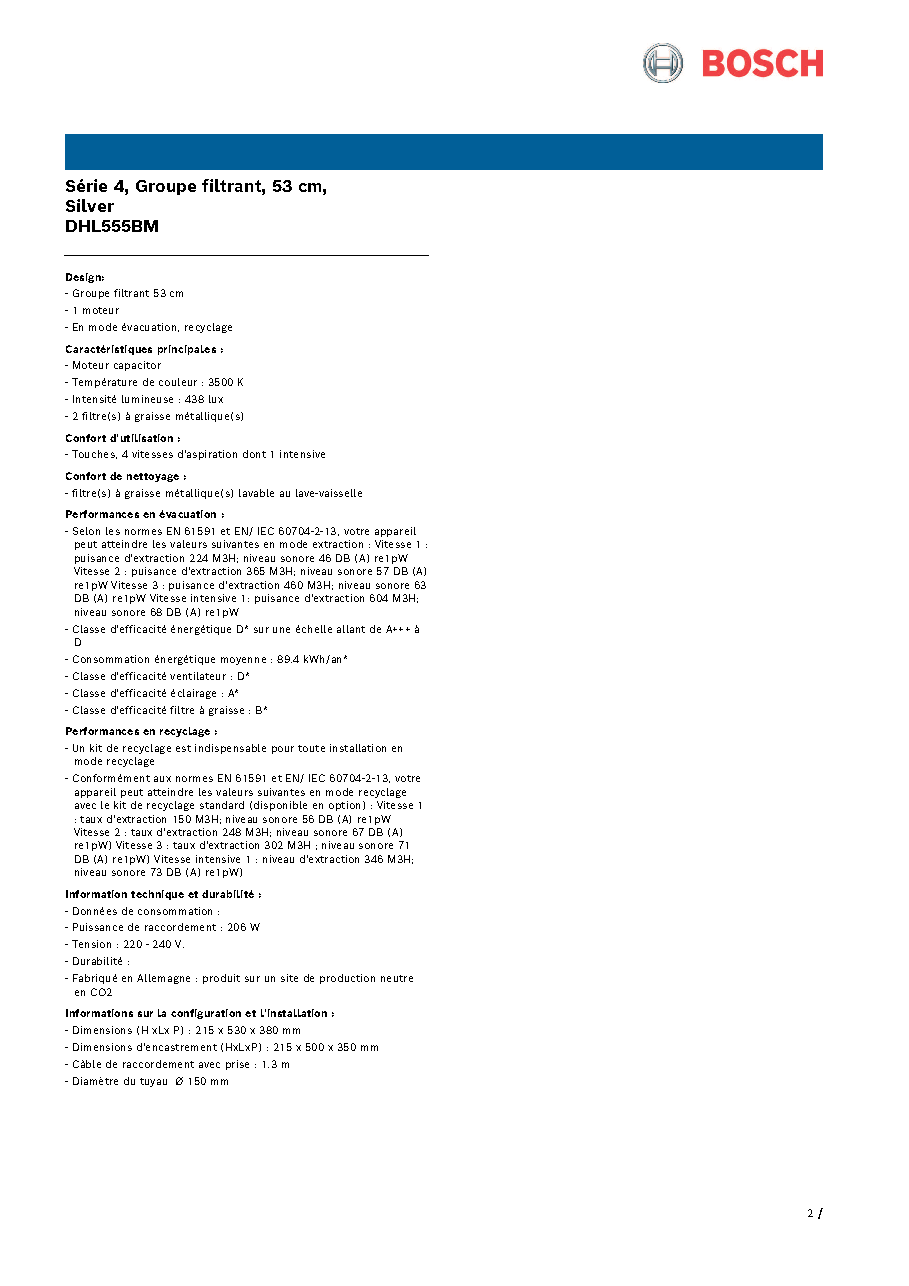 Fiche technique fournisseur