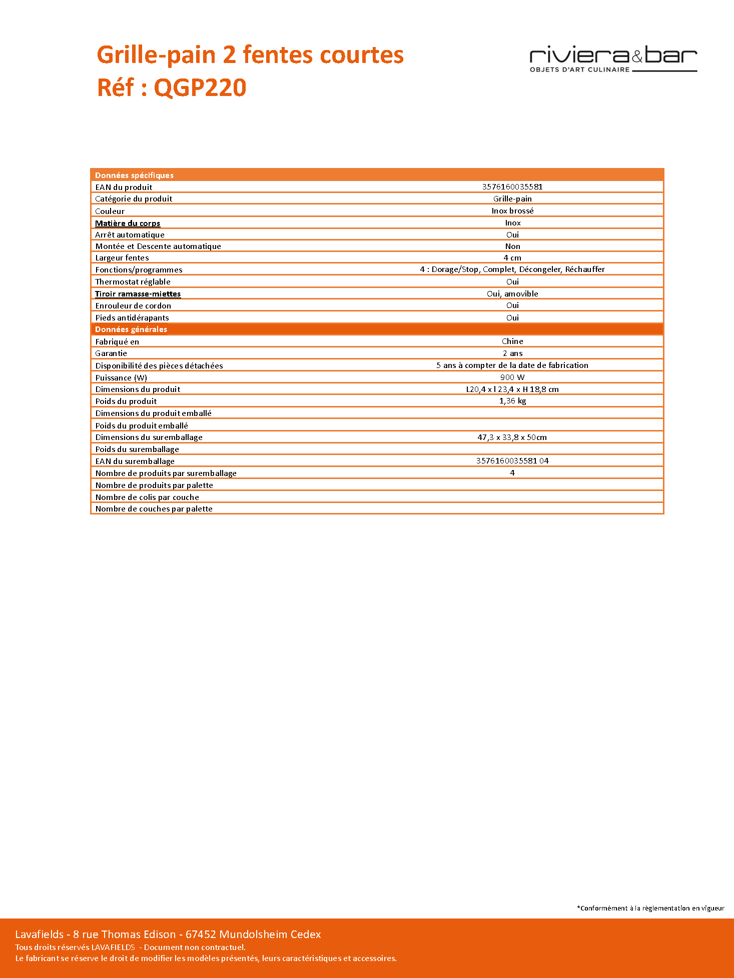 Fiche technique fournisseur
