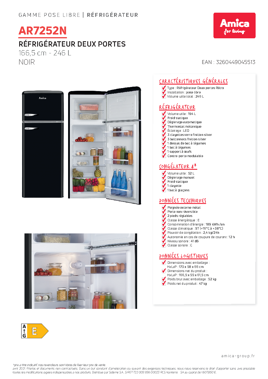 Fiche technique fournisseur
