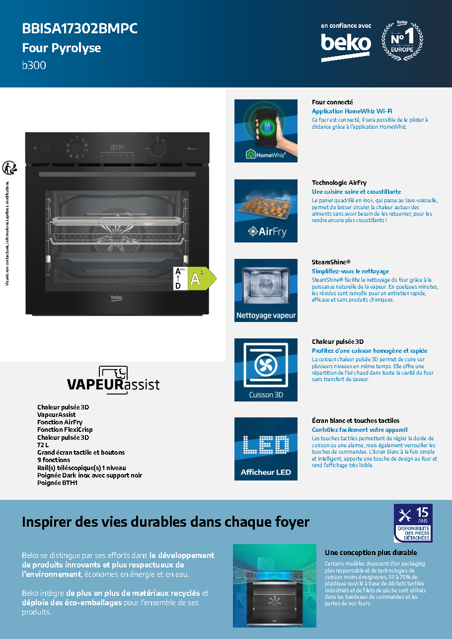 Fiche technique fournisseur