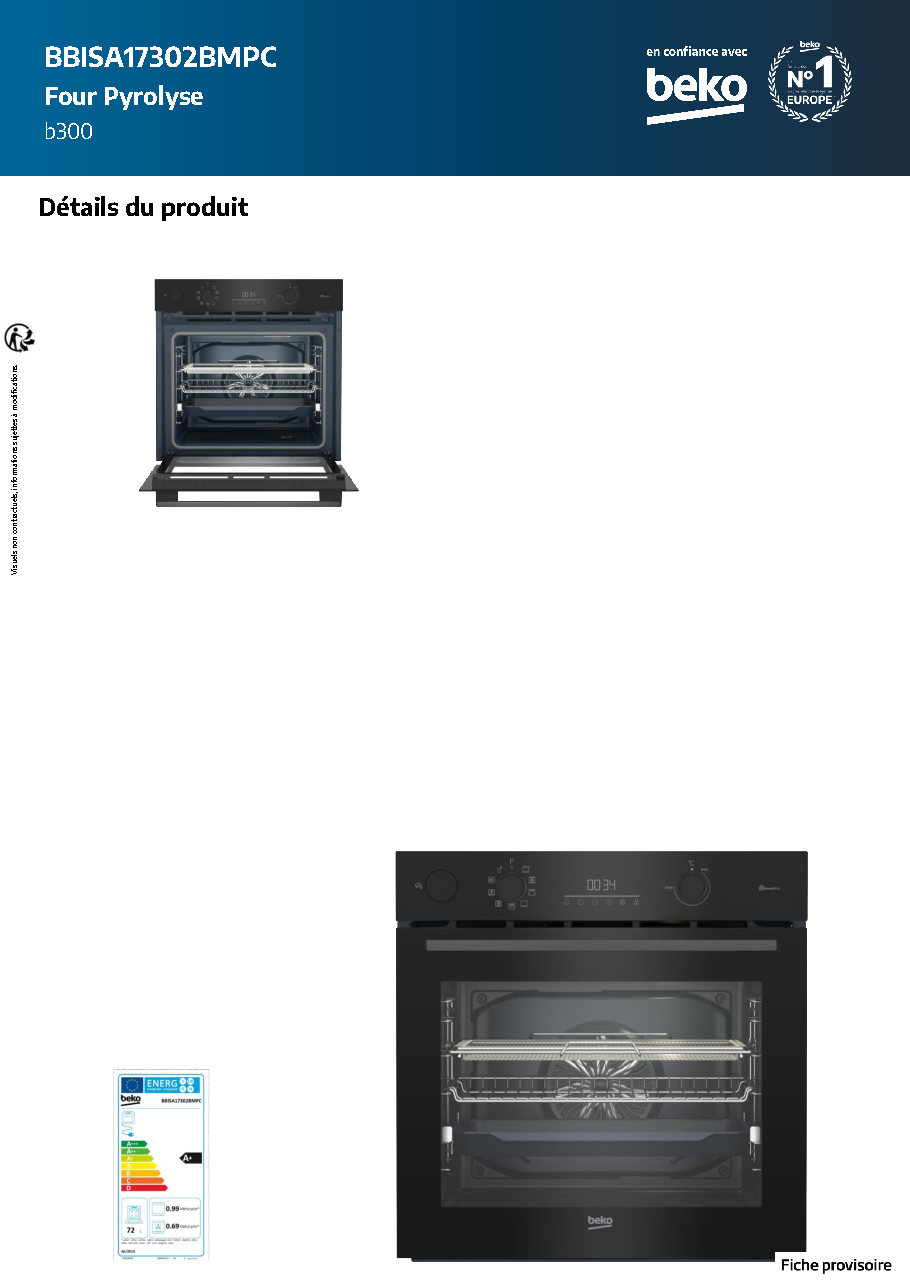 Fiche technique fournisseur