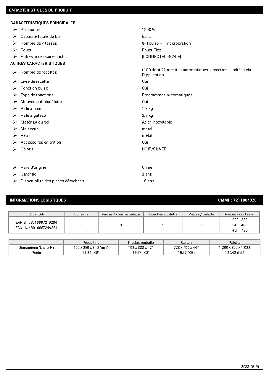 Fiche technique fournisseur