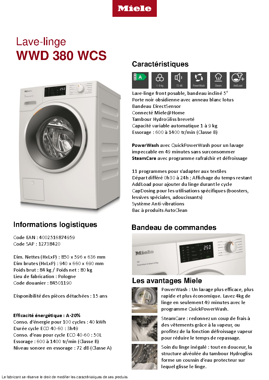 Fiche technique fournisseur