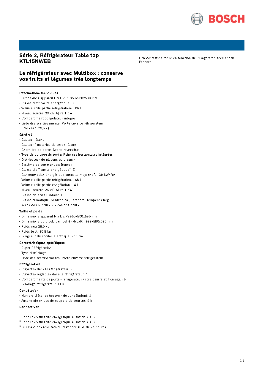 Fiche technique fournisseur