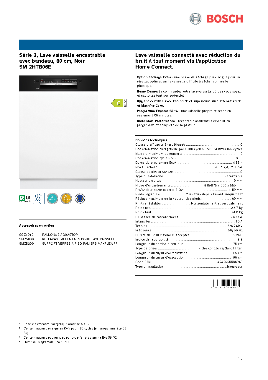 Fiche technique fournisseur