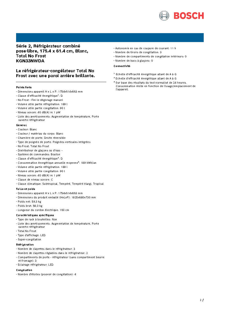 Fiche technique fournisseur