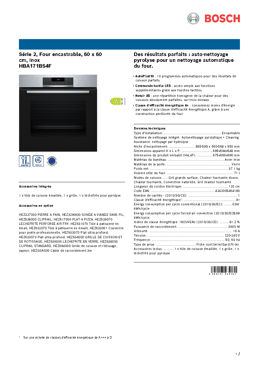 Fiche technique fournisseur