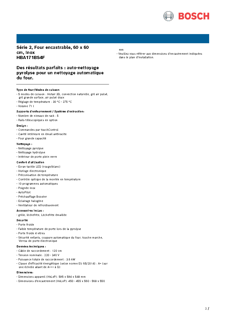 Fiche technique fournisseur