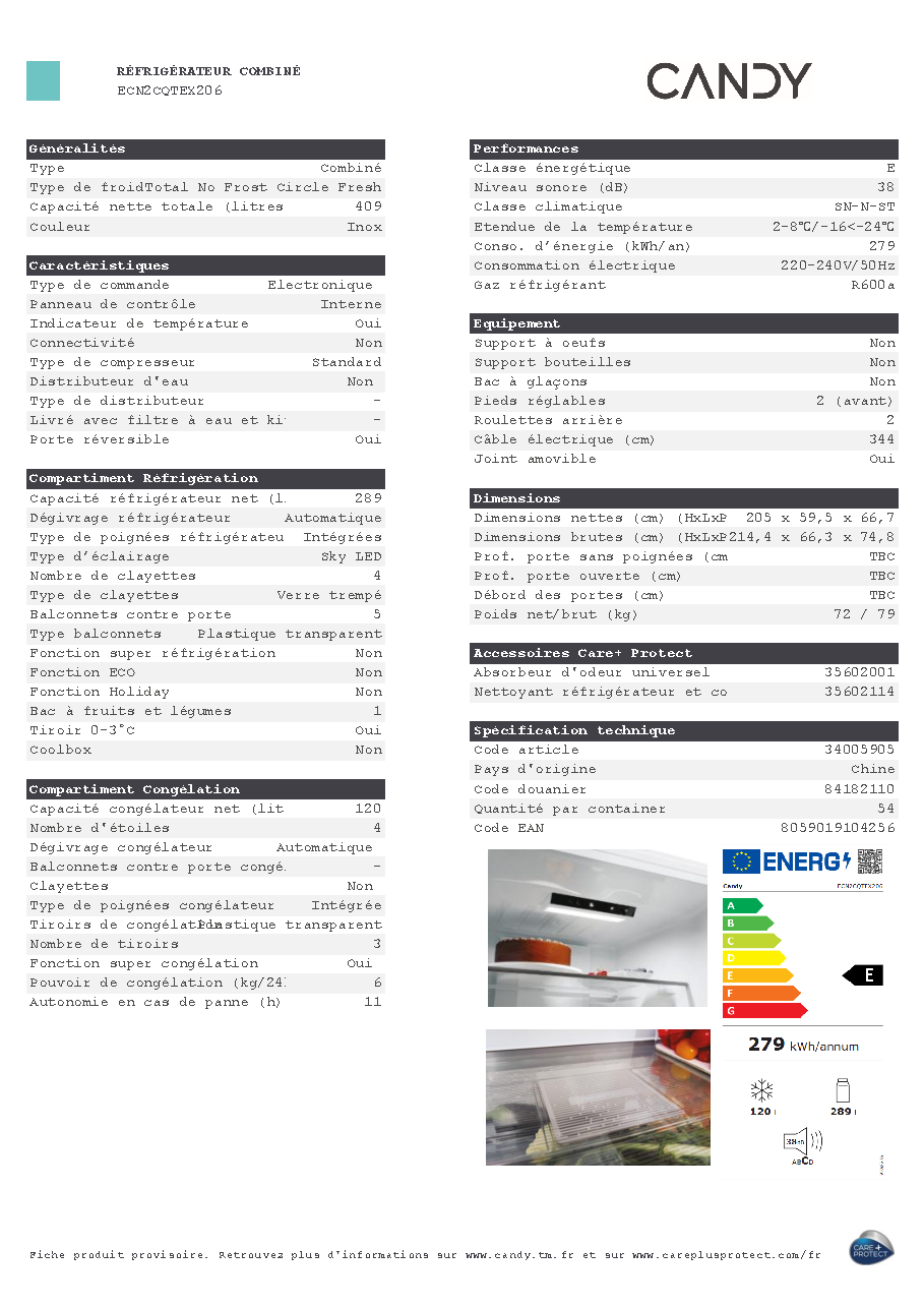 Fiche technique fournisseur
