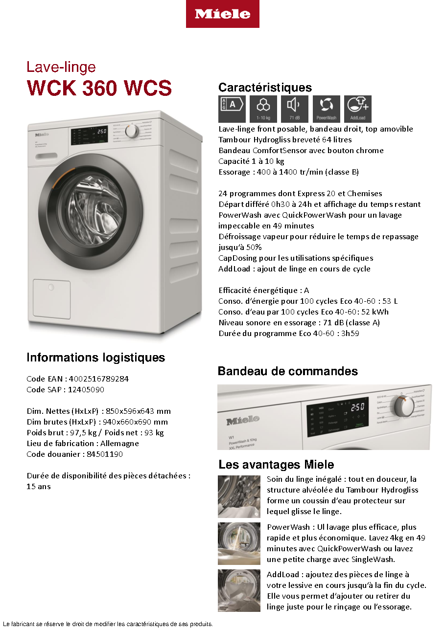 Fiche technique fournisseur