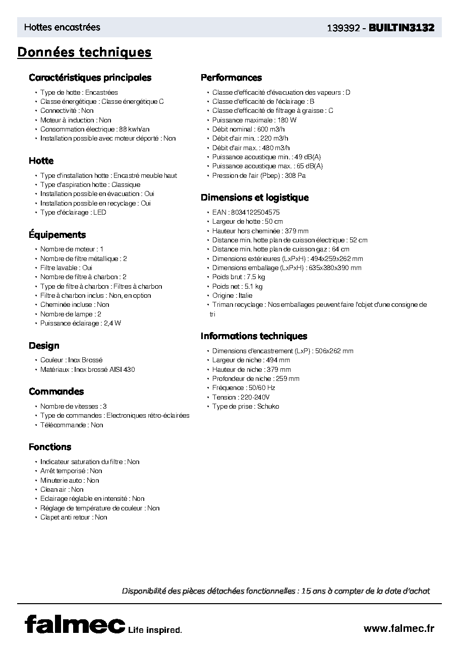 Fiche technique fournisseur