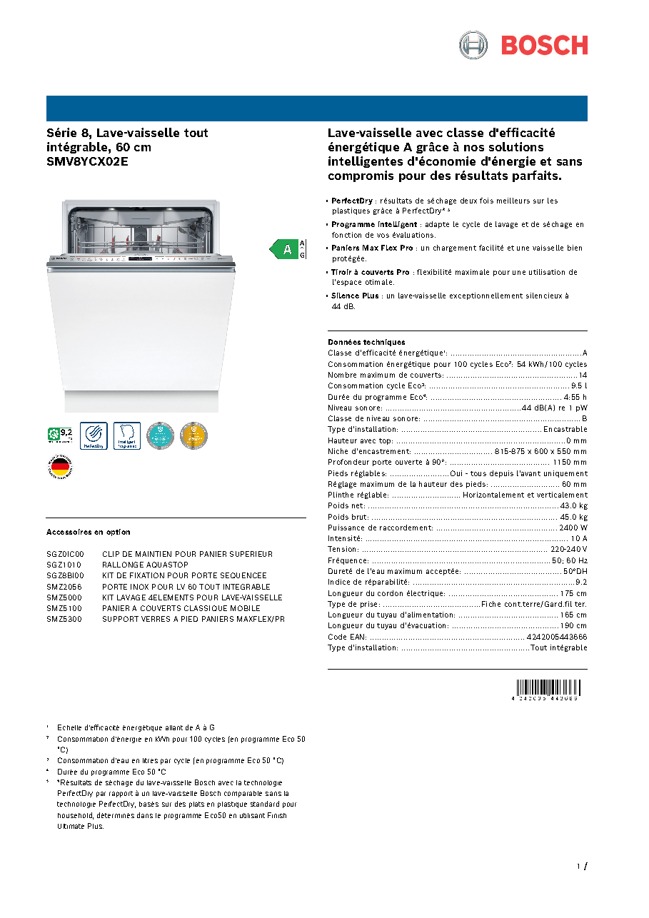 Fiche technique fournisseur