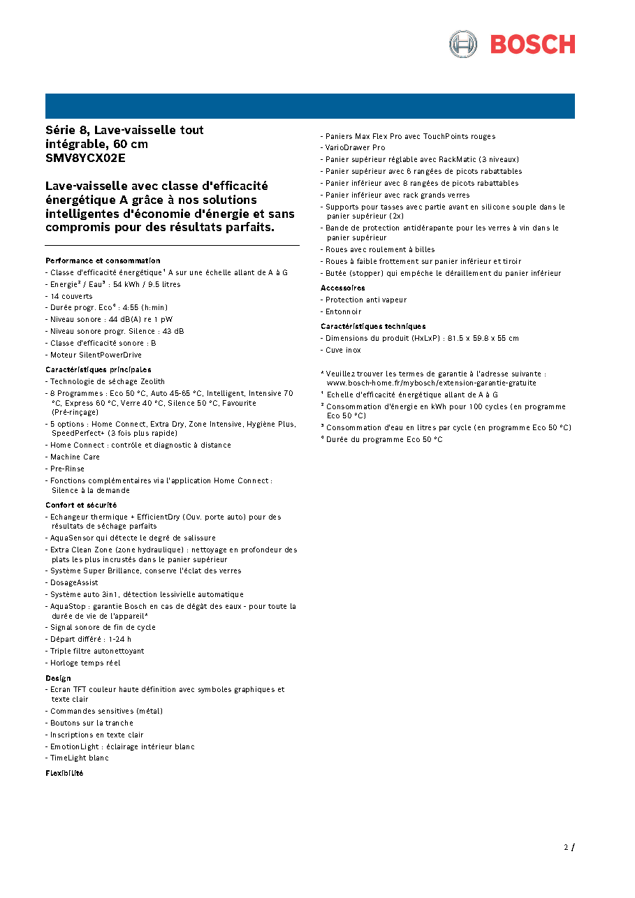 Fiche technique fournisseur