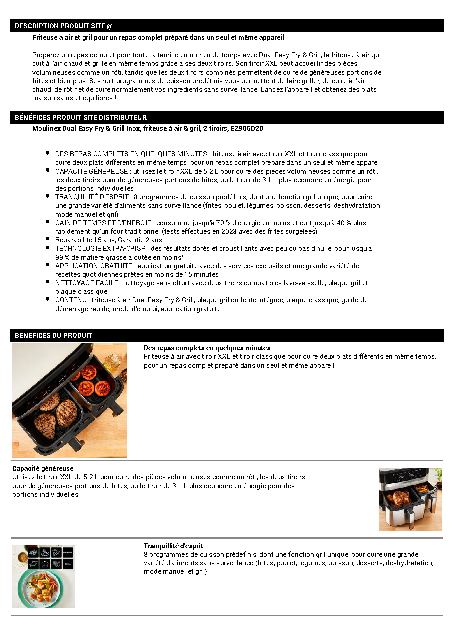 Fiche technique fournisseur
