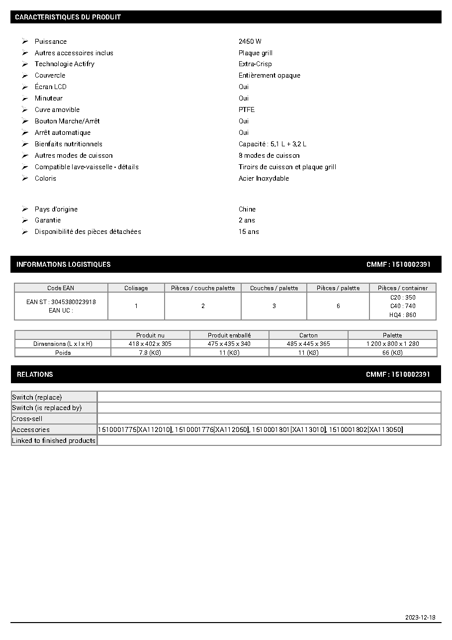 Fiche technique fournisseur