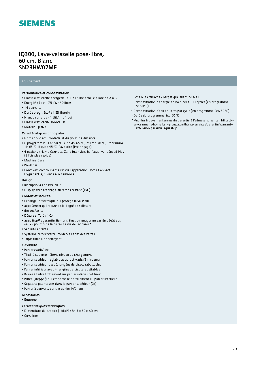 Fiche technique fournisseur