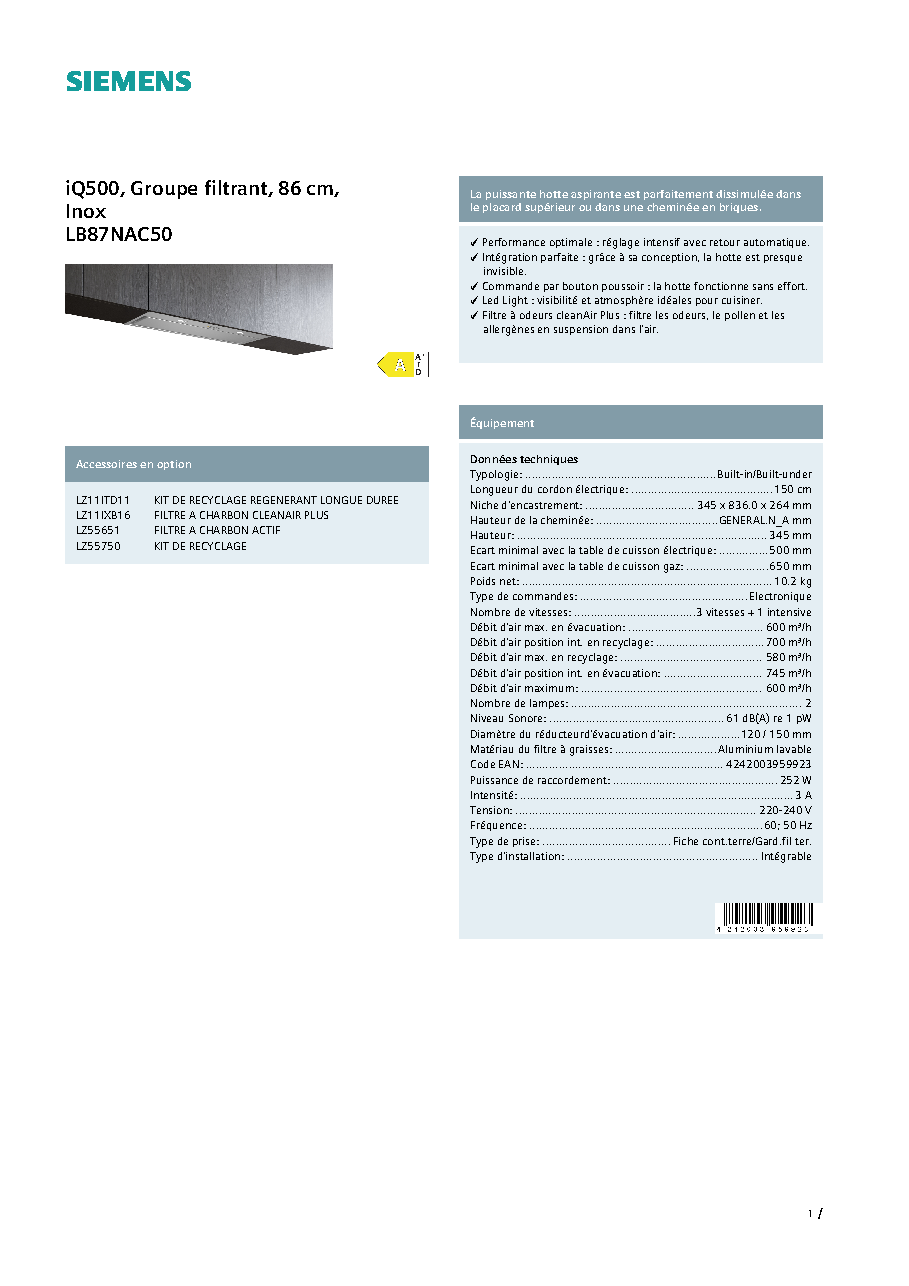 Fiche technique fournisseur