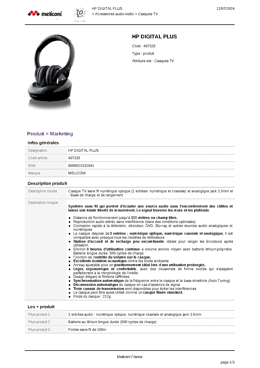 Fiche technique fournisseur