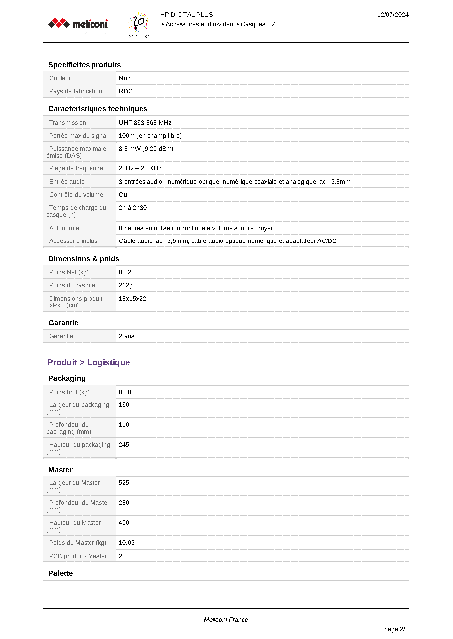 Fiche technique fournisseur