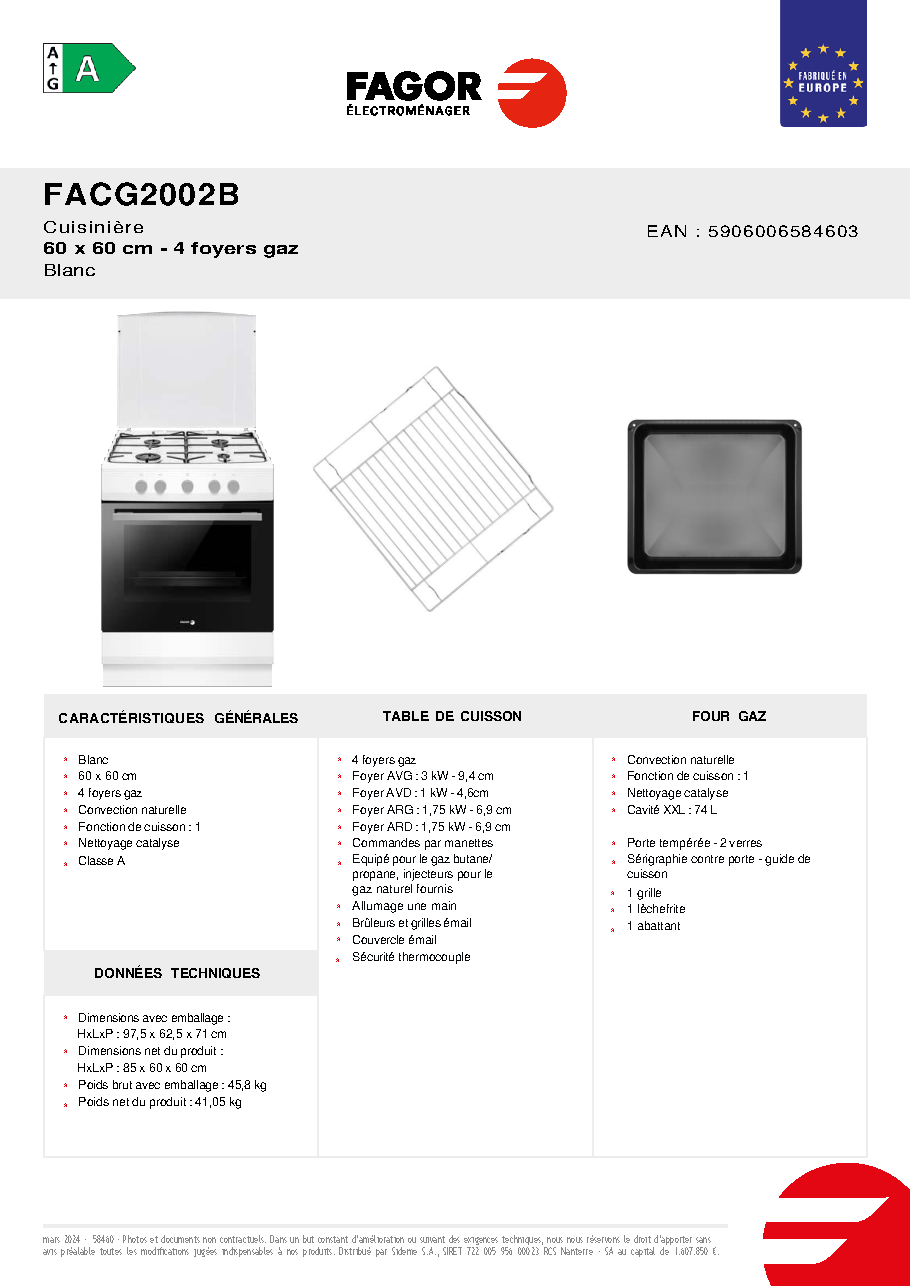 Fiche technique fournisseur