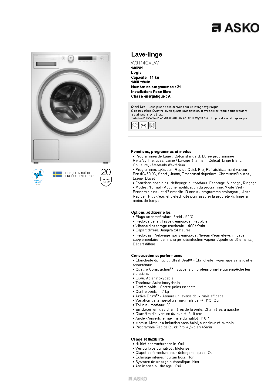 Fiche technique fournisseur