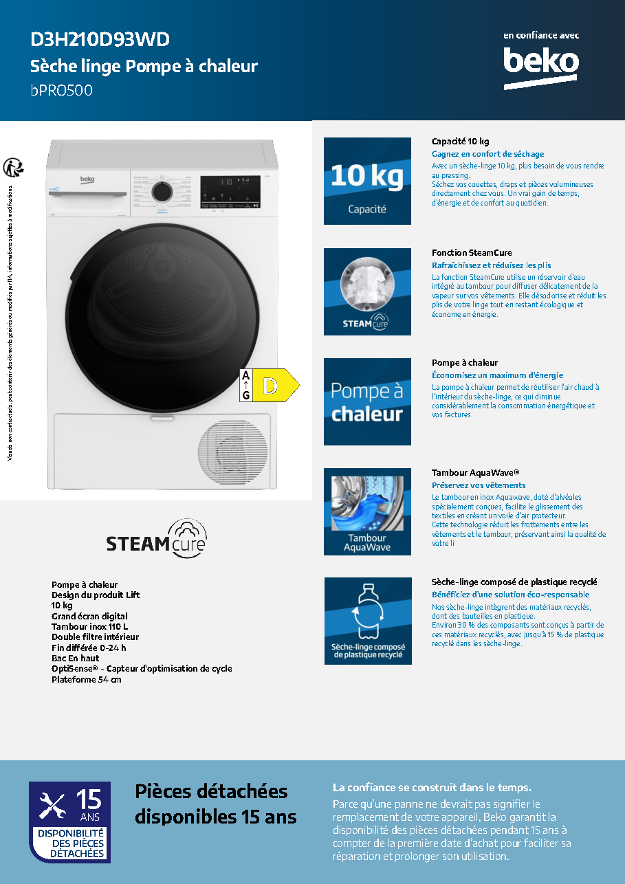 Fiche technique fournisseur
