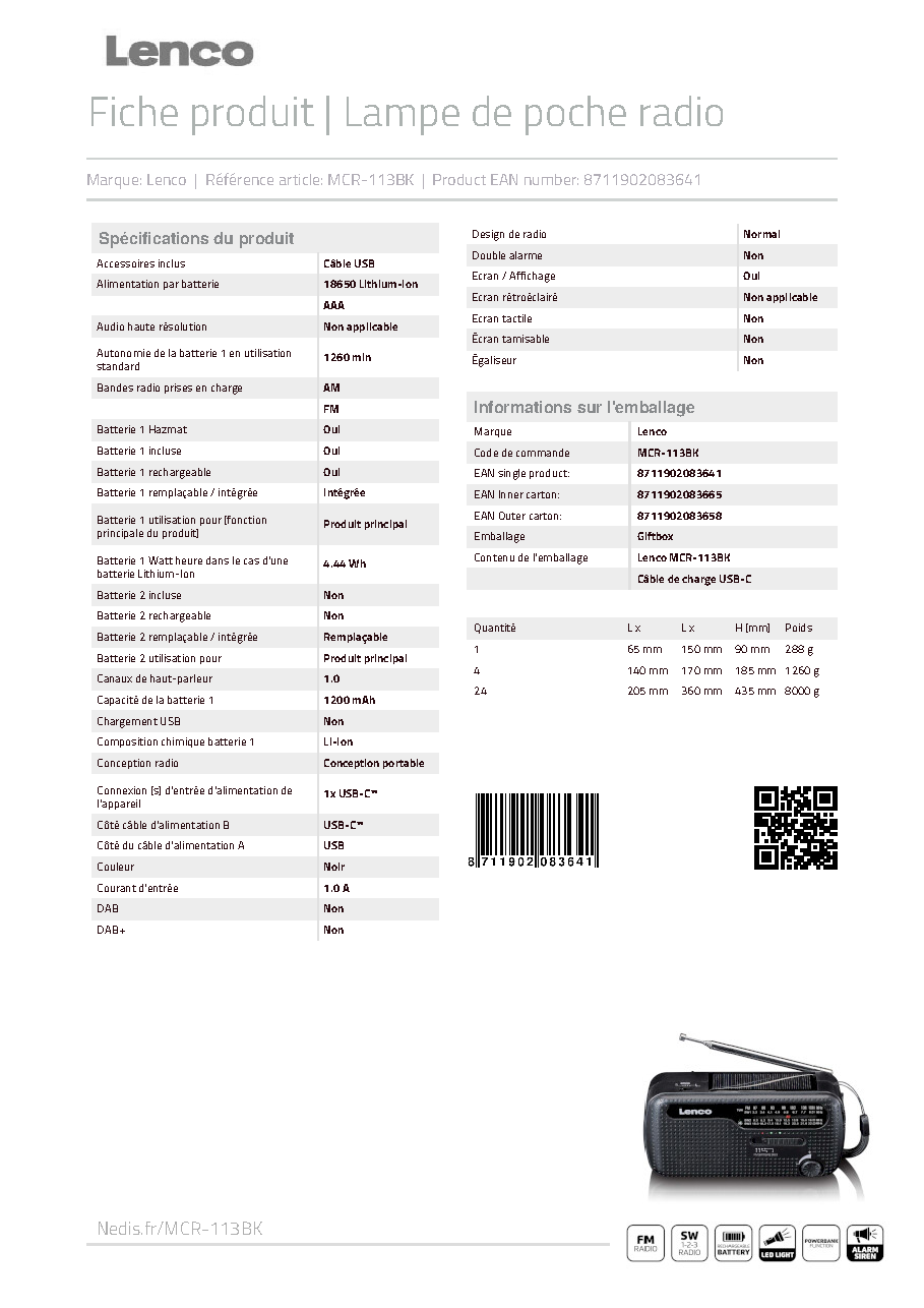 Fiche technique fournisseur