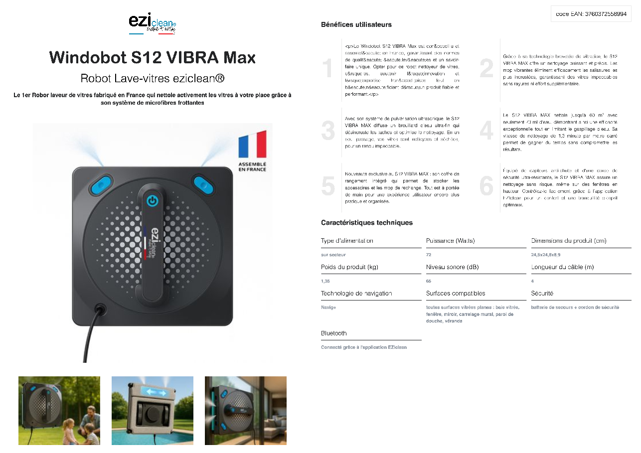 Fiche technique fournisseur
