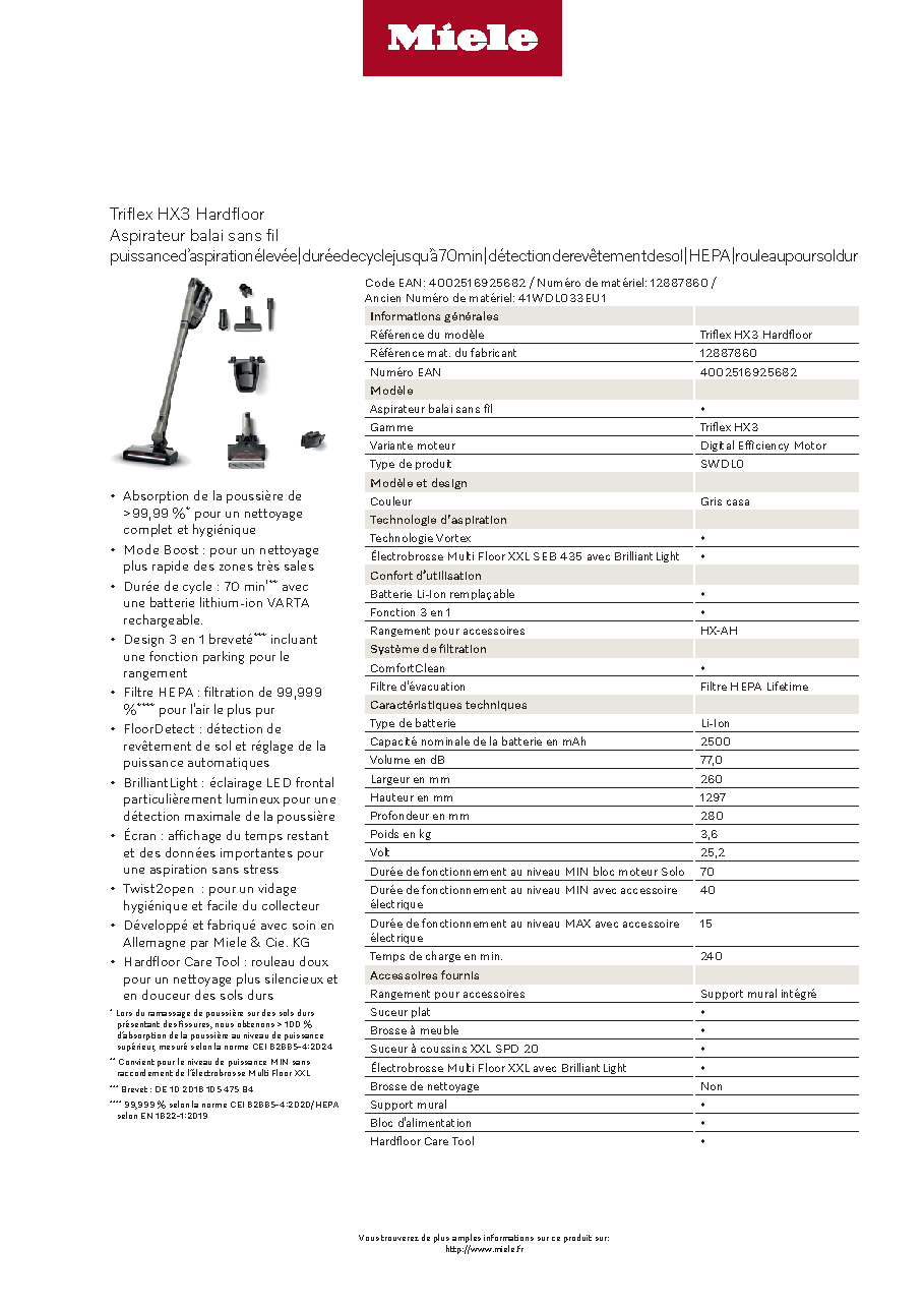 Fiche technique fournisseur