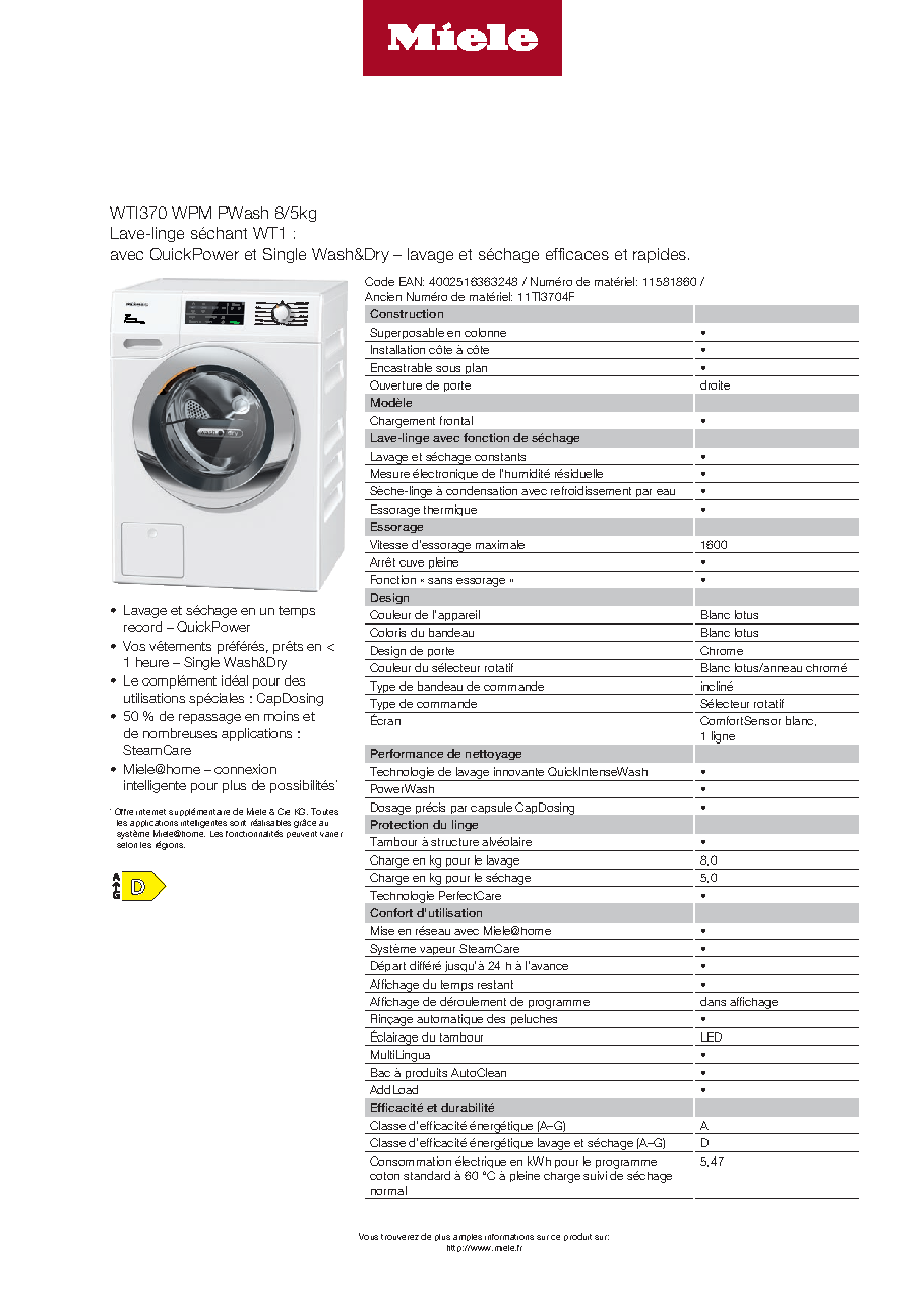 Fiche technique fournisseur