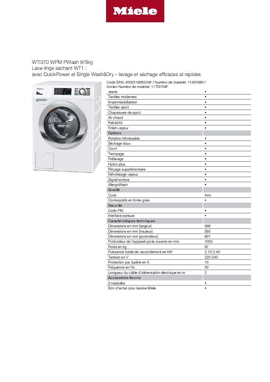 Fiche technique fournisseur