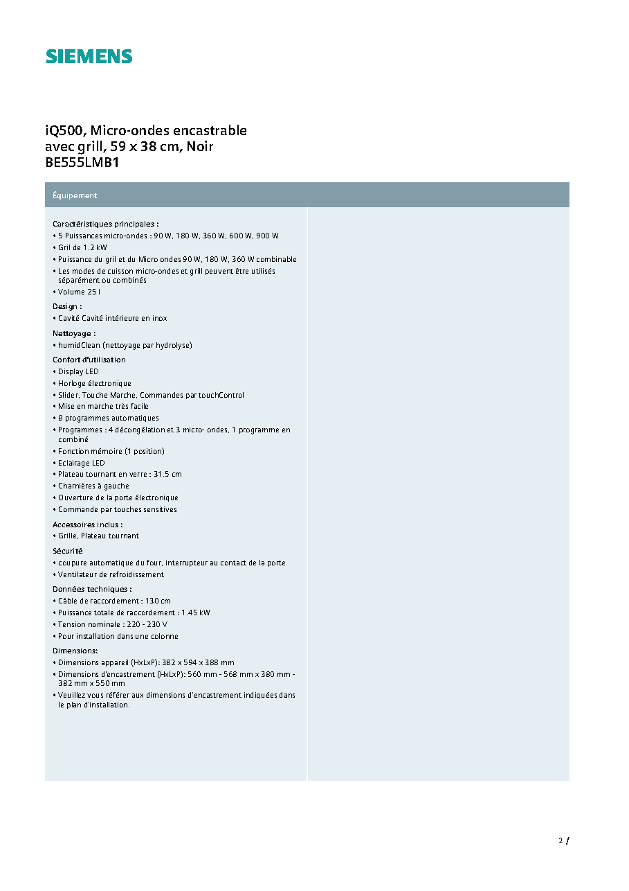 Fiche technique fournisseur