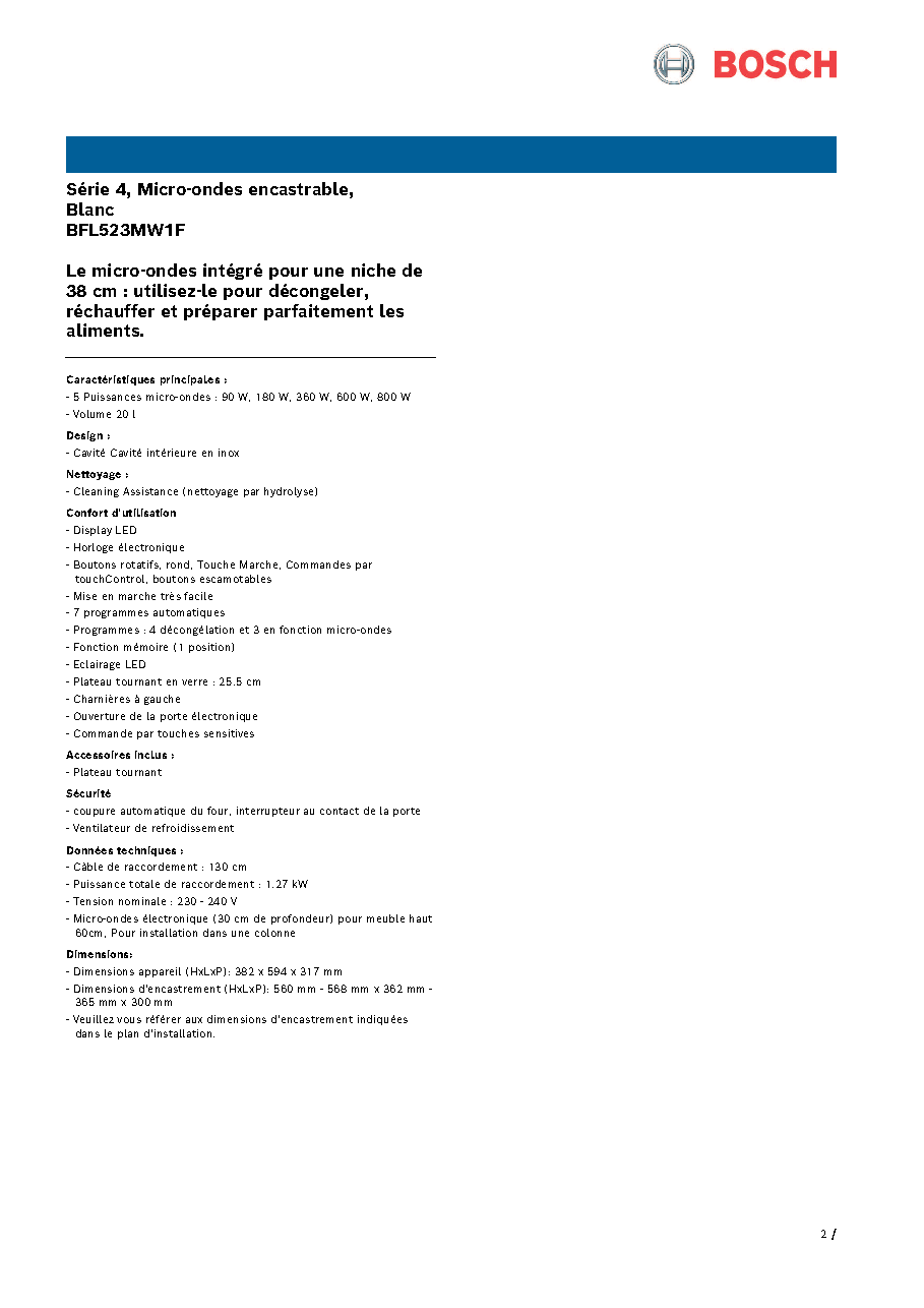 Fiche technique fournisseur