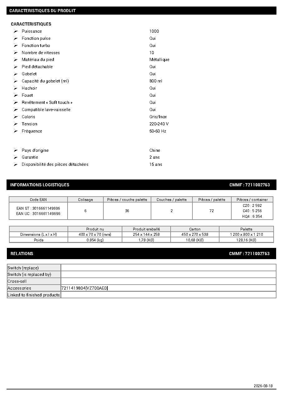 Fiche technique fournisseur