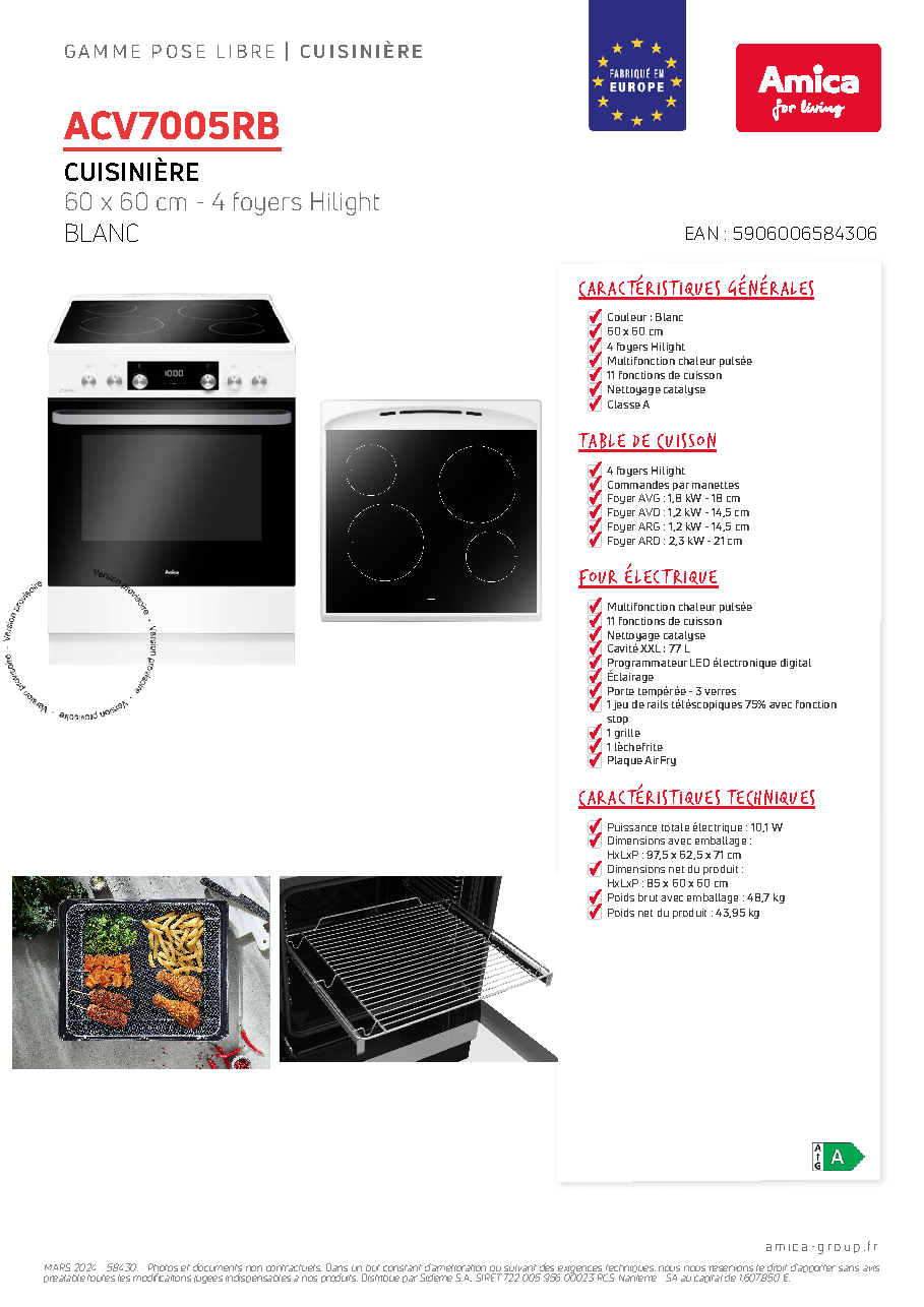 Fiche technique fournisseur