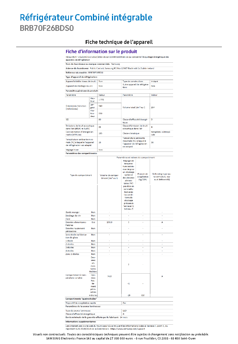 Fiche technique fournisseur